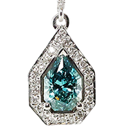 18k White-Gold Round Pear Cut Blue White Halo Diamond Pendant (VS Clarity)