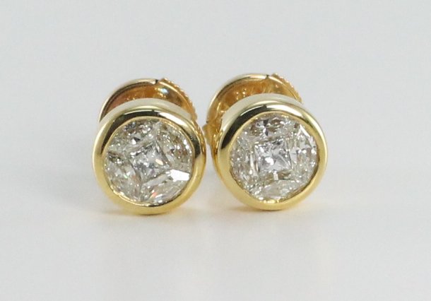 Gold and Pavé Diamond Luna Stud Earrings in 18K Yellow Gold with Safety Earring Backs