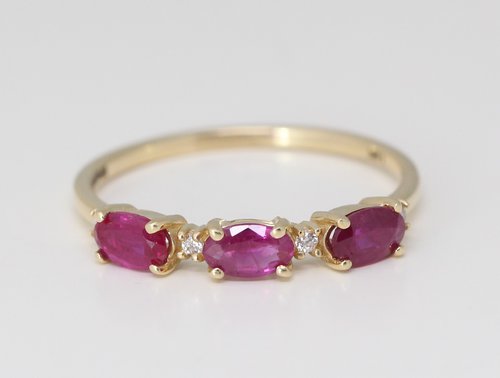 Unique 14k Gold Oval Ruby and Trapezoid Diamond Ring – Pel & Co 14K Yellow Gold Red Oval Ring with .15cttw Diamonds (16842) main image 1
