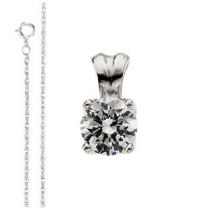 Round Diamond Solitaire Pendant Necklace 14K White Gold ( 1.31 Ct, K Color, Si1 Clarity)