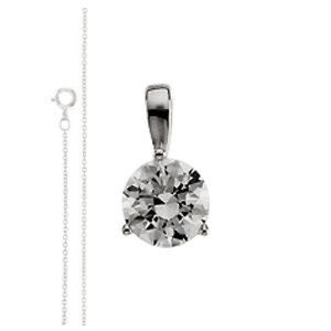 Round Diamond Solitaire Pendant Necklace 18K White Gold ( 1 Ct, G-H Color, Si Clarity)