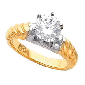 Round Diamond Solitaire Engagement Ring 14K Two Tone Gold 1 Ct, (F-G Color, Vs Clarity)