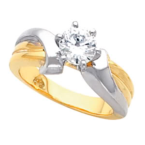 Round Diamond Solitaire Engagement Ring 14K Two Tone Gold 1 Ct, (I-J Color, Vs Clarity)