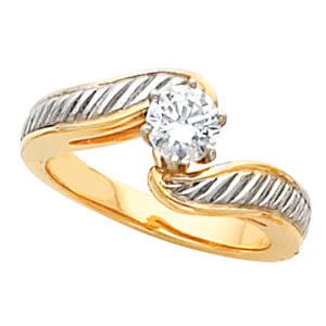 Round Diamond Solitaire Engagement Ring 14K Two Tone Gold 1 Ct, (F-G Color, Si Clarity)