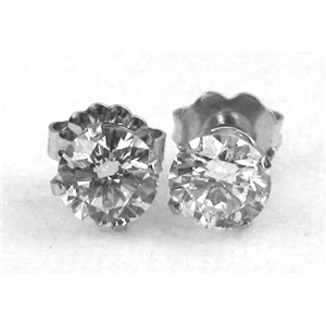 Round Diamond Stud Earrings 14K White Gold (0.99 Ct, I Color, Vs2 Clarity)