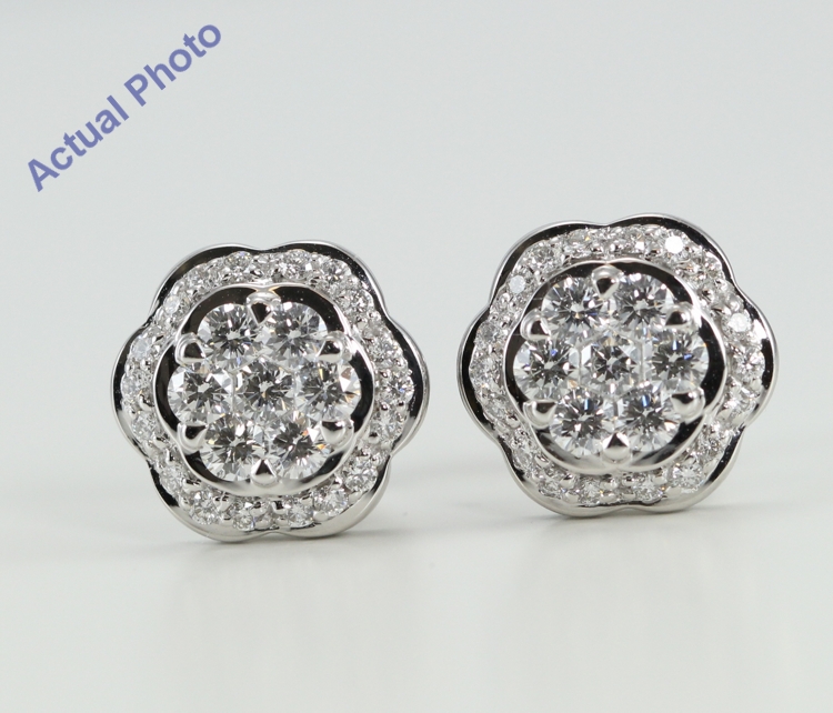Platinum and Diamond Flower Stud Earrings