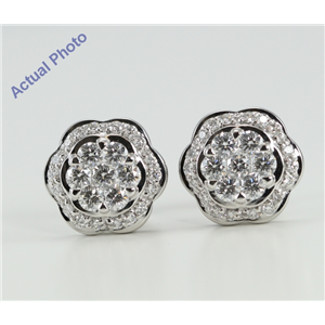 18K White Gold Invisible Setting Round Cut Diamond Flower Earrings (1.02 Ct, G Color, Vs Clarity)