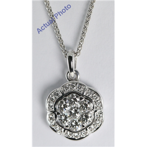 18K White Gold Invisible Setting Round Cut Diamond Flower Pendant (0.68 Ct, G Color, Vs Clarity)