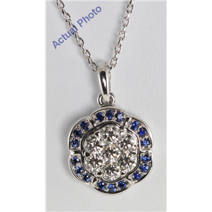 18K White Gold Invisible Setting Round Cut Diamond Flower Pendant (0.53 Ct, G Color With Blue Saphire Stones, Vs Clarity)