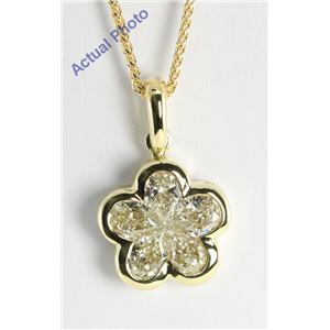 18K Yellow Gold Invisible Setting Pear Cut Diamond Flower Pendant (1.08 Ct, M-N Color, Vs Clarity)