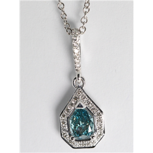 18K White Gold Pear & Round Cut Diamond Pendant (0.6 Ct, Blue (Color Irradiated) & White Diamonds, Vs Clarity)