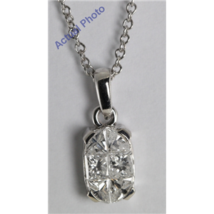 18K White Gold Invisible Setting Princess Cut Diamond Oval Shaped Pendant (0.82 Ct, G Color, Vs2 Clarity)