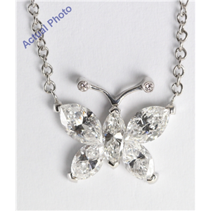 18K White Gold Invisible Setting Marquise Cut Diamond Butterfly Pendant (1.17 Ct, G Color, Si Clarity)