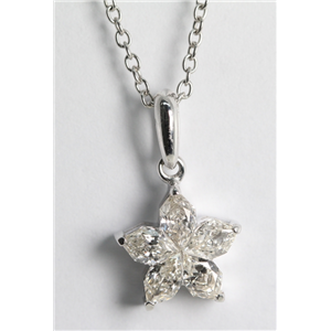 18K White Gold Invisible Setting Pear Cut Diamond Flower Pendant (0.76 Ct, H Color, Si2 Clarity)