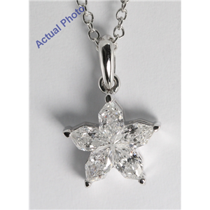 18K White Gold Invisible Setting Pear Cut Diamond Flower Pendant (0.89 Ct, G Color, I1 Clarity)