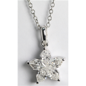 18K White Gold Invisible Setting Pear Cut Diamond Flower Pendant (1.12 Ct, F Color, Vs Clarity)