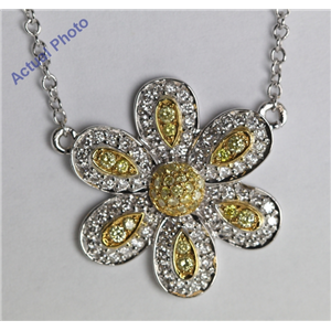 18K White Gold Round Cut Diamond Pave Setting Flower Pendant (0.5 Ct, Natural Fancy Yellow & White Diamonds, Si2 Clarity)