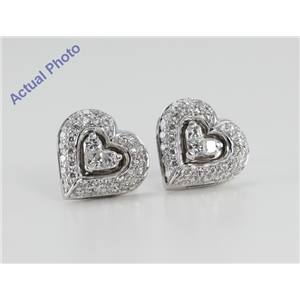 18K White Gold Invisible Setting Princess & Round Cut Diamond Heart Earrings (0.75 Ct, H Color, Si2 Clarity)