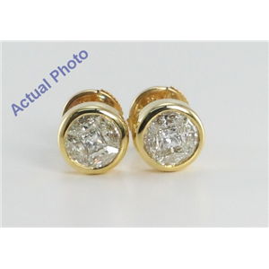 18K Yellow Gold Invisible Setting Princess & Marquise Cut Diamond Earrings (1.08 Ct, I-J Color, Vs Clarity)