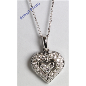 18K White Gold Invisible Setting Princess & Round Cut Diamond Heart Pendant (0.37 Ct, G Color, Si1 Clarity)