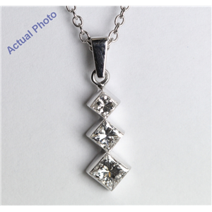 18K White Gold Invisible Setting Three Stone Princess Cut Diamond Pendant (0.5 Ct, H Color, Si1 Clarity)