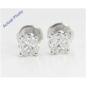 18K White Gold Invisible Setting Princess Cut Diamond Earrings (0.58 Ct, H Color, Vs Clarity)