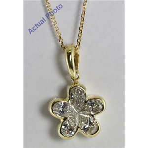 18K Yellow Invisible Setting Pear Cut Diamond Flower Pendant (1.03 Ct, I Color, Vs2 Clarity)