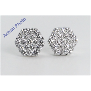 18K White Gold Invisible Setting Round Cut Diamond Hexagon Flower Earrings (2.36 Ct, G Color, Vs1 Clarity)