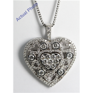 18K White Gold Invisible Setting Round Cut Diamond Heart Pendant (2.78 Ct, G Color, Vs1 Clarity)