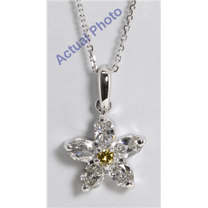 18K White Gold Radiant & Round Cut Invisible Setting Diamond Flower Pendant (Natural Fancy Yellow & White Diamonds, Vs Clarity)