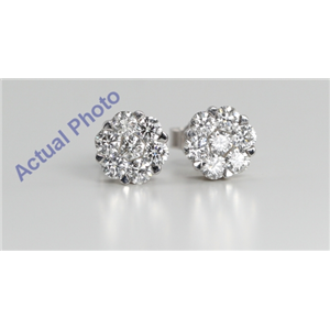 18K White Gold Round Cut Invisible Setting Diamond Flower Earrings (1.03 Ct, G Color, Si2 Clarity)