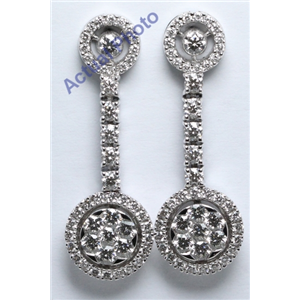 18K White Gold Round Cut Invisible Setting Diamond Dangle Earrings (1.71 Ct, G Color, Vs Clarity)