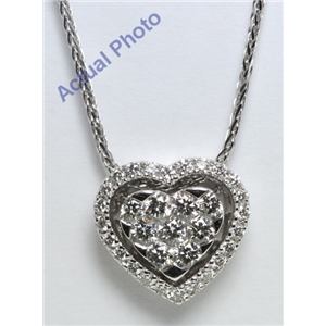 18K White Gold Round Cut Invisible Setting Diamond Heart Pendant (0.72 Ct, G Color, Vs1 Clarity)