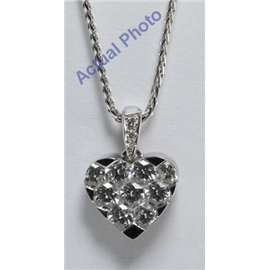 18K White Gold Round Cut Invisible Setting Diamond Heart Pendant (1.06 Ct, G Color, Vvs Clarity)