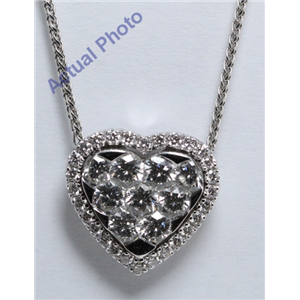 18K White Gold Round Cut Invisible Setting Diamond Heart Pendant (1.4 Ct, G Color, Vs Clarity)