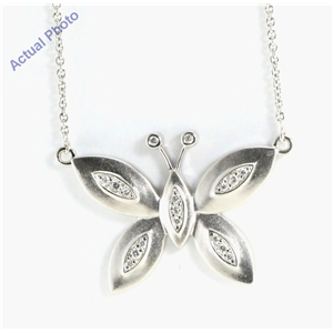 18K White Gold Round Cut Diamond Butterfly Pendant (0.12 Ct, G Color, Si2 Clarity)