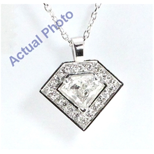 18K White Gold Grace Cut Diamond Shield Diamonds & Round Diamonds Pendant (0.48 Ct, G Color, Si Clarity)