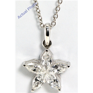 18K White Gold Pear Cut Invisible Setting Diamond Flower Pendant (0.96 Ct, G Color, Vs Clarity)