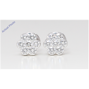 18K White Gold Round Diamond Multi-Stone Invisible Setting Flower Shape Studs (1.45 Ct G Vs2-Si1 Clarity)