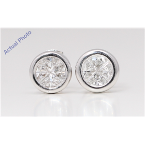 18K White Gold Princess Diamond Multi-Stone Invisible Setting Circle Shape Studs (0.78 Ct H Vs Clarity)