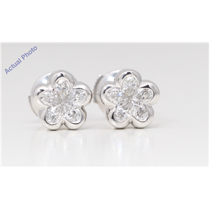 18K White Gold Pear Diamond Multi-Stone Invisible Setting Flower Shape Framed Studs (0.7 Ct H Si Clarity)