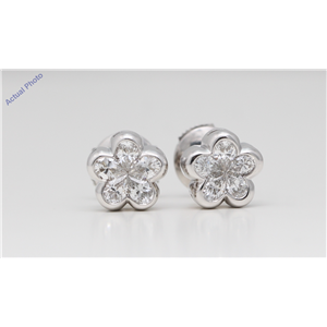 18K White Gold Pear Diamond Multi-Stone Invisibly Set Flower Shape Framed Studs (0.97 Ct H Vs-Si1 Clarity)