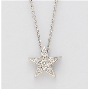 14K White Gold Round Diamond Setting Multi-Stone Set Pentagram Star  Necklace (0.06 Ct,F Color,Vs Clarity)