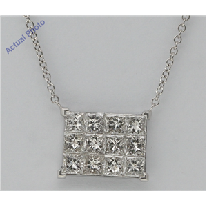 18K White Gold Princess Setting Square Invisible Tile Diamond Pendant (1.75 Ct,G Color,Si1 Clarity)