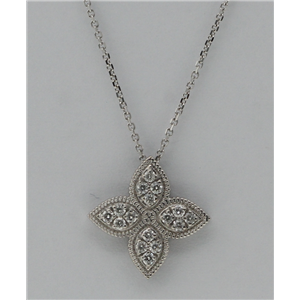 14K White Gold Round Cut Four Leaf Clover Diamond Pendant (0.14 Ct,G Color,Si2 Clarity)