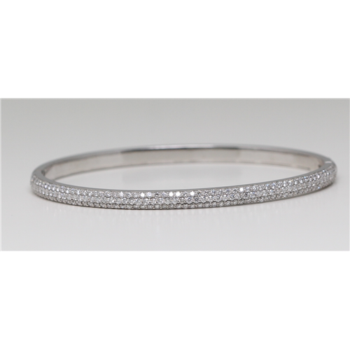 14K White Gold Round Cut Pavee Diamond Bangle (1.5 Ct,H Color,Vs Clarity)