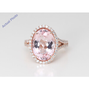 14K Rose Gold Oval Natural Mined Morganite & Diamond Halo Ring (Pink Morganite & White Diamonds Vs2)