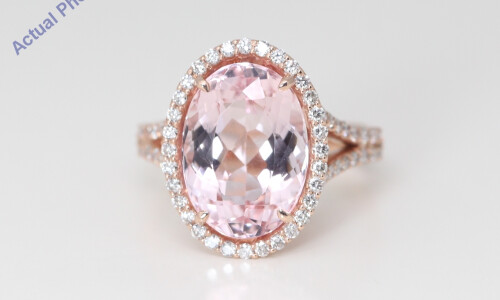 14K Rose Gold Oval Natural Mined Morganite & Diamond Halo Ring (Pink Morganite & White Diamonds Vs2)