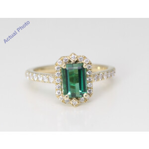 14K Yellow Gold Emerald Natural Tourmaline & Diamond Halo Ring (Green Tourmaline & White Diamonds Vs2)