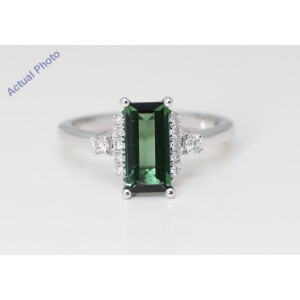 14K Yellow Gold Emerald Natural Tourmaline & Diamond Ring (Green Tourmaline & White Diamonds Vs2)